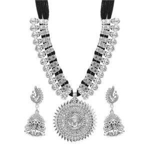 Antique German Silver Oxidised Tribal Necklace and Earring Set for Women & Girls