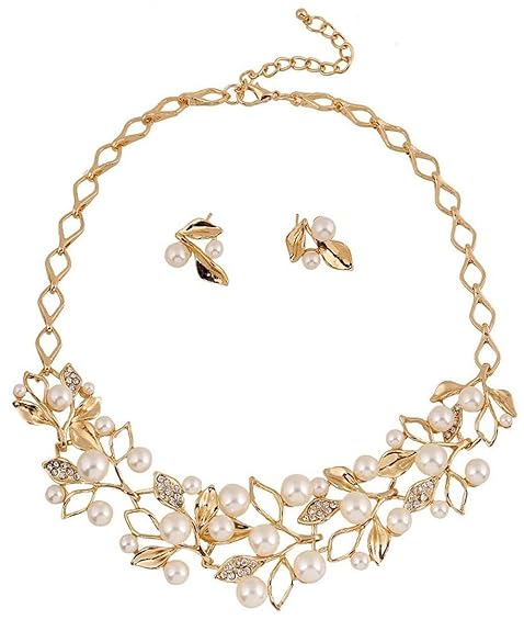 Gold & Silver Plated Pearl Necklace Jewellery Set