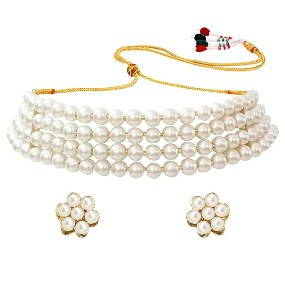 peora crystal faux pearl kundan necklace & jewellery set gift for women