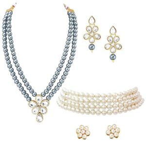 Pearl Kundan Necklace & Jewellery Set Gift for Women
